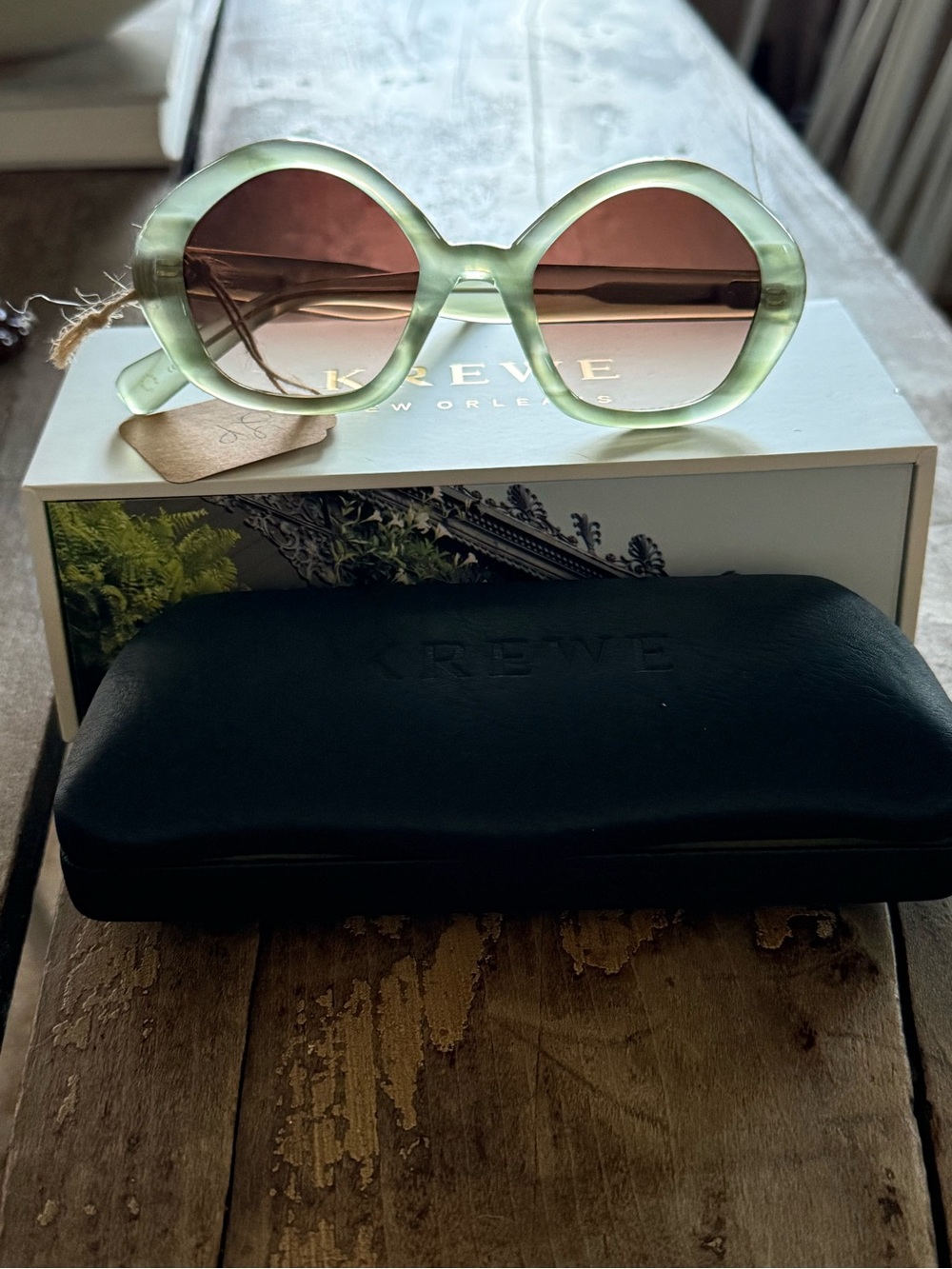New Krewe Round Mint Green Sunglasses with Brown Gradient Lenses